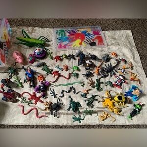 Mixed Plastic Container of Toy Bugs, Characters & More..